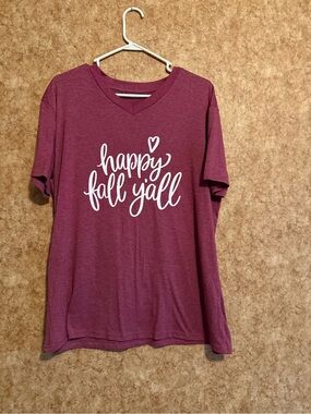 Maroon "Happy Fall Y'all" V-Neck Tee